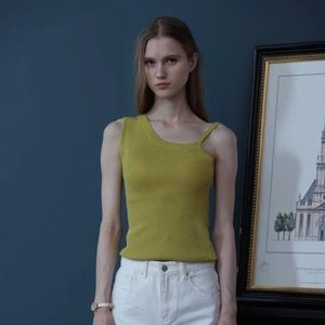 Whizz green asymmetric strap tank top